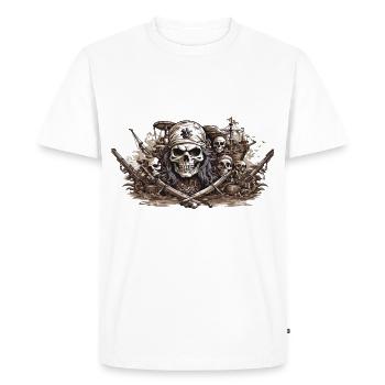 Halloween Pirate Flag Skull Buccaneer Design - Men's Premium Organic T-Shirt - white - Front - Nico (187cm)