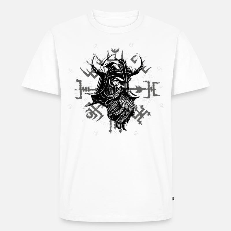Vegvísir mit Wikingerkopf - Männer Premium Bio T-Shirt - Weiß