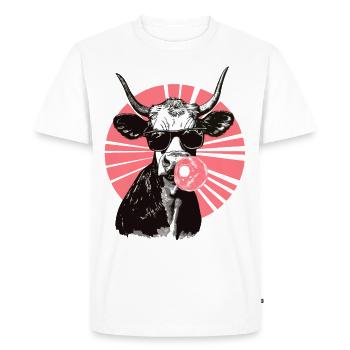 Vache avec des lunettes et du chewing-gum rose - T-shirt Premium bio Homme - blanc - Devant - Nico (187cm)
