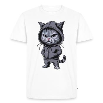Chat en colère agacé dans un sweat à capuche élégant - T-shirt Premium bio Homme - blanc - Devant - Nico (187cm)