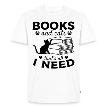 Des livres et des chats, c'est tout ce dont j'ai besoin Bookworm - T-shirt Premium bio Homme - blanc - Devant - Nico (187cm)