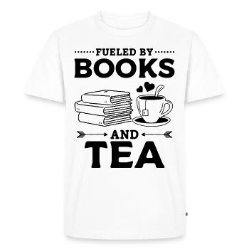 Alimenté par les livres et les amoureux des livres de thé Bookworm - T-shirt Premium bio Homme - blanc - Devant - Nico (187cm)