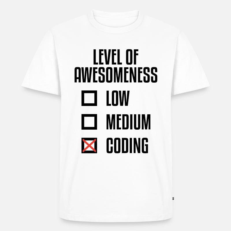 Level Of Awesomeness Low Medium Coding Programming - Männer Premium Bio T-Shirt - Weiß