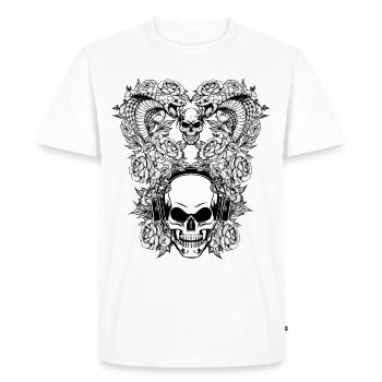 Crâne Humain écoutant la Musique - vipère et rsoes - T-shirt Premium bio Homme - blanc - Devant - Nico (187cm)