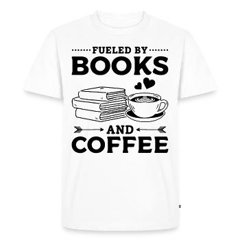 Alimenté par les livres et la lecture de livres amateurs de café - T-shirt Premium bio Homme - blanc - Devant - Nico (187cm)