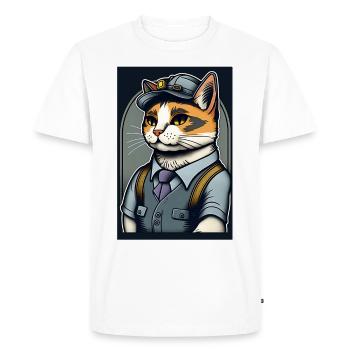 Cat Clerk - Men's Premium Organic T-Shirt - white - Front - Nico (187cm)