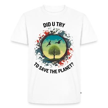 AVEZ-VOUS ESSAYÉ DE SAUVER LA PLANÈTE - T-shirt Premium bio Homme - blanc - Devant - Nico (187cm)