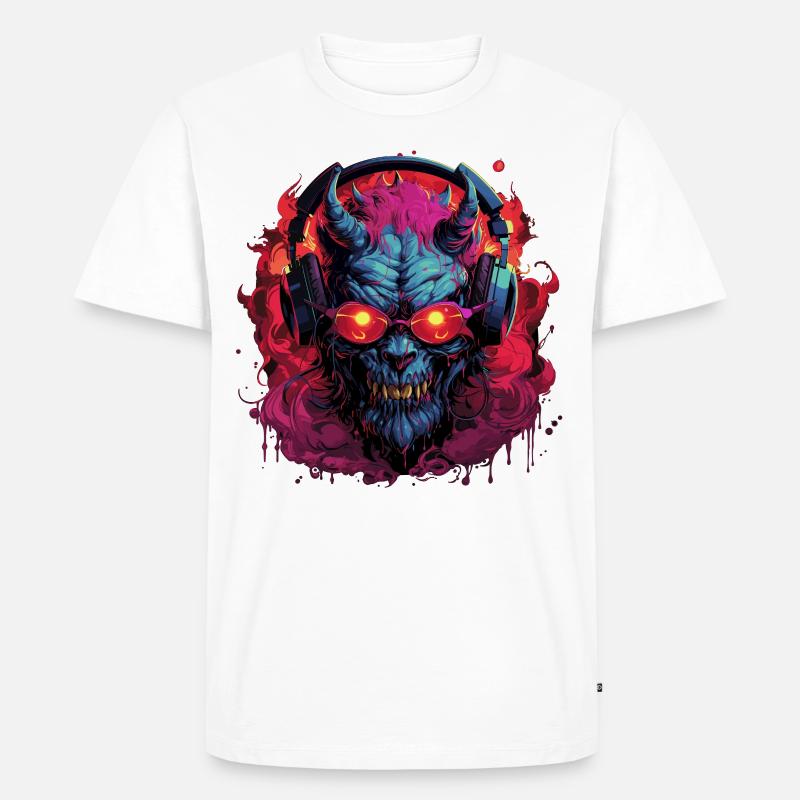 Teufel Dämom Monster mit Kopfhörer - Männer Premium Bio T-Shirt - Weiß