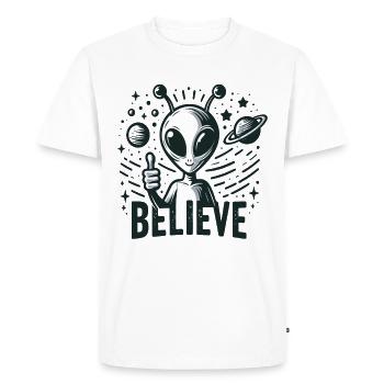 Funny Alien Alien Believe - Men's Premium Organic T-Shirt - white - Front - Nico (187cm)