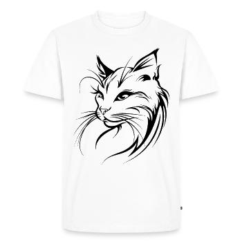 Chat Silhouette contour dessin Lineart Art - T-shirt Premium bio Homme - blanc - Devant - Nico (187cm)