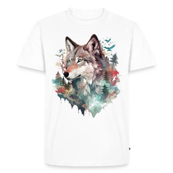 Loup tête de loup Nature nature sauvage aventure forêt Art - T-shirt Premium bio Homme - blanc - Devant - Nico (187cm)