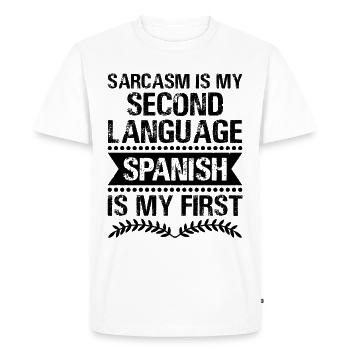 Professeur de langues étrangères École Professeurs de langues - T-shirt Premium bio Homme - blanc - Devant - Nico (187cm)