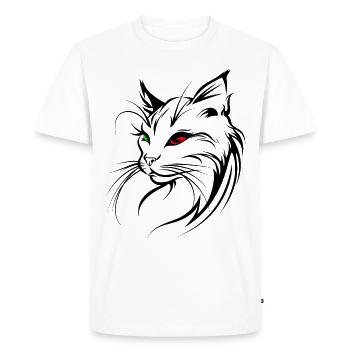 Silhouette de chat contour dessin Lineart Art - T-shirt Premium bio Homme - blanc - Devant - Nico (187cm)