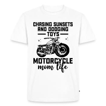 À la poursuite des couchers de soleil et à l’esquive des jouets Moto Mom Li - T-shirt Premium bio Homme - blanc - Devant - Nico (187cm)
