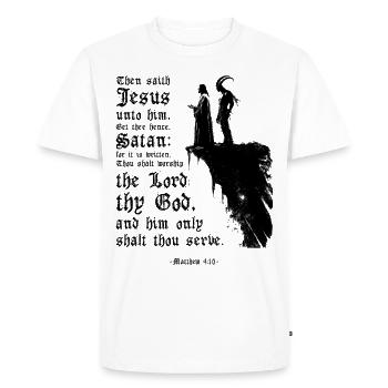 Jesus and Satan Matthew 4:10 Bible Verse Christian - Men's Premium Organic T-Shirt - white - Front - Nico (187cm)