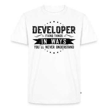 Developer Colleagues Gift Profession Saying Funny - Men's Premium Organic T-Shirt - white - Front - Nico (187cm)