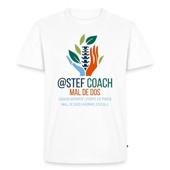 @StefCoachMalDeDos - T-shirt Premium bio Homme - blanc - Devant - Nico (187cm)
