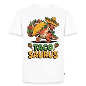 Drôle de Taco Dino avec Sombrero - T-shirt Premium bio Homme - blanc - Devant - Nico (187cm)