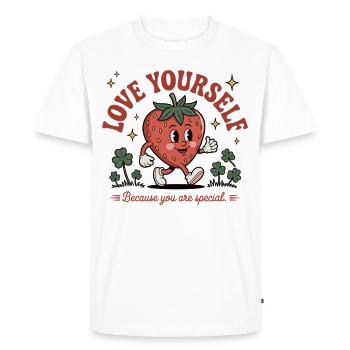 Love Yourself - You Are Special – Strawberry Shirt - Men's Premium Organic T-Shirt - white - Front - Nico (187cm)