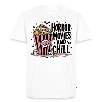 Horror Movies and Chill Horror Movie Popcorn Shirt - Men's Premium Organic T-Shirt - white - Front - Nico (187cm)