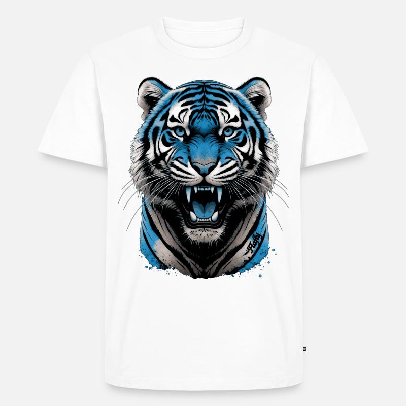 Blauer Tiger 💙 - Männer Premium Bio T-Shirt - Weiß
