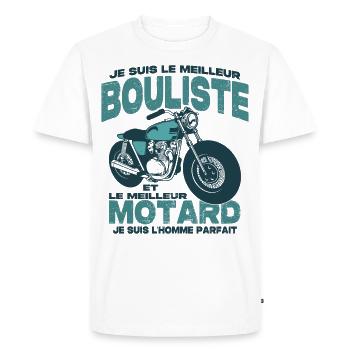 Le meilleur motard et le meilleur bouliste - T-shirt Premium bio Homme - blanc - Devant - Nico (187cm)