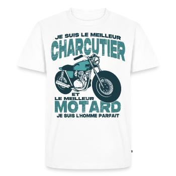 Le meilleur motard et le meilleur charcutier - T-shirt Premium bio Homme - blanc - Devant - Nico (187cm)