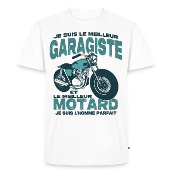 Le meilleur motard et le meilleur garagiste - T-shirt Premium bio Homme - blanc - Devant - Nico (187cm)