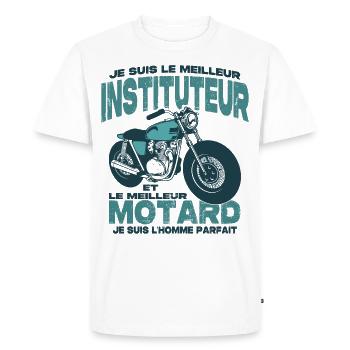 Le meilleur motard et le meilleur instituteur - T-shirt Premium bio Homme - blanc - Devant - Nico (187cm)