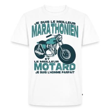 Le meilleur motard et le meilleur marathonien - T-shirt Premium bio Homme - blanc - Devant - Nico (187cm)