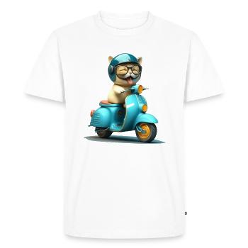 Chat qui rit sur un cadeau de scooter - T-shirt Premium bio Homme - blanc - Devant - Nico (187cm)