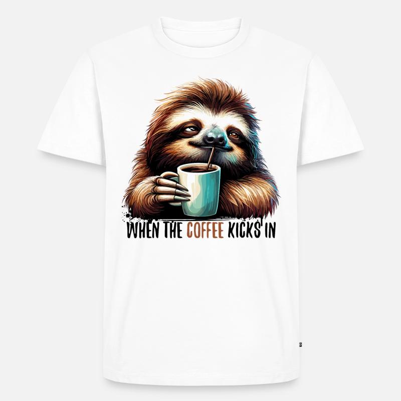 Faultier Kaffee kickt Geschenk - Männer Premium Bio T-Shirt - Weiß