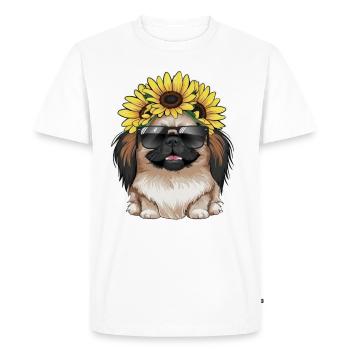 Summery sunflower motif with sweet Pekingese. - Men's Premium Organic T-Shirt - white - Front - Nico (187cm)