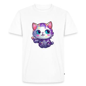 Cute cartoonish kitty floating in space - Men's Premium Organic T-Shirt - white - Front - Nico (187cm)