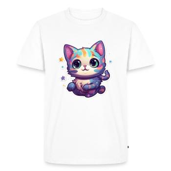Cute cartoonish kitty floating in space - Men's Premium Organic T-Shirt - white - Front - Nico (187cm)