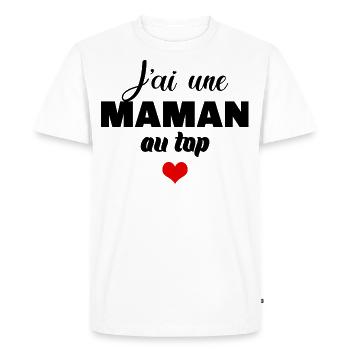 J'ai une maman au top - T-shirt Premium bio Homme - blanc - Devant - Nico (187cm)