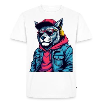Chat élégant avec sweat à capuche et lunettes de soleil - T-shirt Premium bio Homme - blanc - Devant - Nico (187cm)