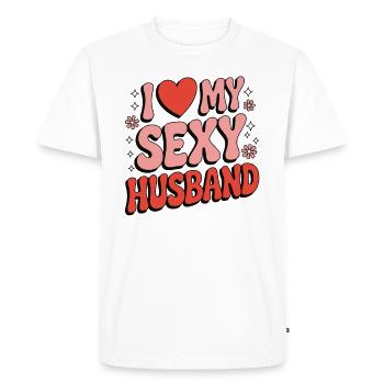 I Love My Husband (80s Retro) - Men's Premium Organic T-Shirt - white - Front - Nico (187cm)