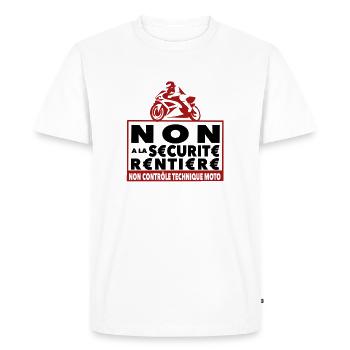 NON a la sécurité rentière - anti CT moto manif - T-shirt Premium bio Homme - blanc - Devant - Nico (187cm)