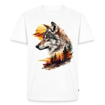 Wolf Wolf Head Nature Wilderness Adventure Forest Sun - Men's Premium Organic T-Shirt - white - Front - Nico (187cm)