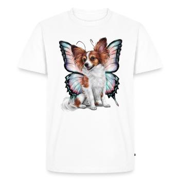 Dessin animé Papillon chien avec des ailes de papillon - T-shirt Premium bio Homme - blanc - Devant - Nico (187cm)