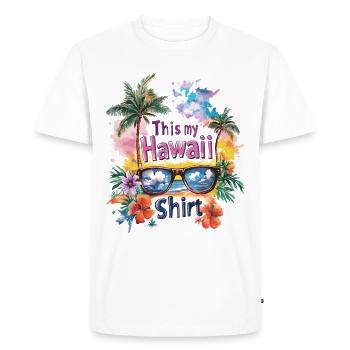 Lunettes de soleil hawaïennes Aloha Fleurs Palmiers Plage - T-shirt Premium bio Homme - blanc - Devant - Nico (187cm)