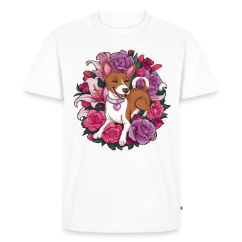 Basenji Dog with Roses and Lillies for Dog Fans - Men's Premium Organic T-Shirt - white - Front - Nico (187cm)