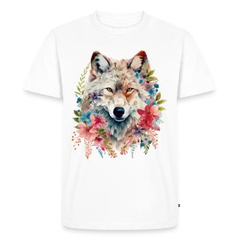 Loup tête de loup fleurs Nature nature sauvage aquarelle Art - T-shirt Premium bio Homme - blanc - Devant - Nico (187cm)