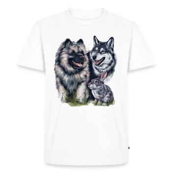 Wolfspitz with wolf and hare - Men's Premium Organic T-Shirt - white - Front - Nico (187cm)
