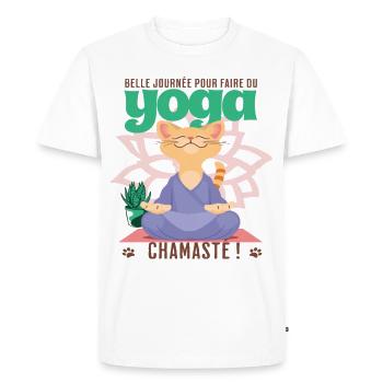 Joga chat chamaste humour yoga namaste cadeau - T-shirt Premium bio Homme - blanc - Devant - Nico (187cm)