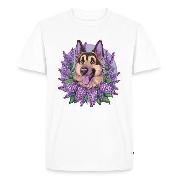 Cute German Shepherd with Lilac - Men's Premium Organic T-Shirt - white - Front - Nico (187cm)