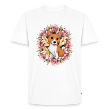 Basenji Dog with Roses and Lillies - Men's Premium Organic T-Shirt - white - Front - Nico (187cm)