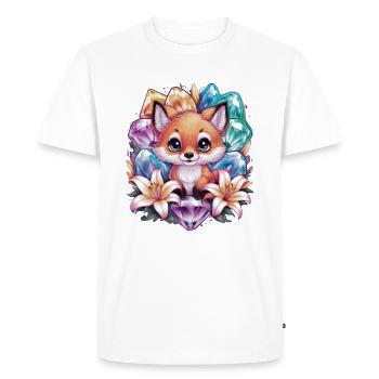 Dessin animé Kawaii renard avec des fleurs colorées - T-shirt Premium bio Homme - blanc - Devant - Nico (187cm)