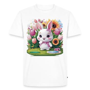 Lapin kawaii avec des tulipes et des tournesols - T-shirt Premium bio Homme - blanc - Devant - Nico (187cm)